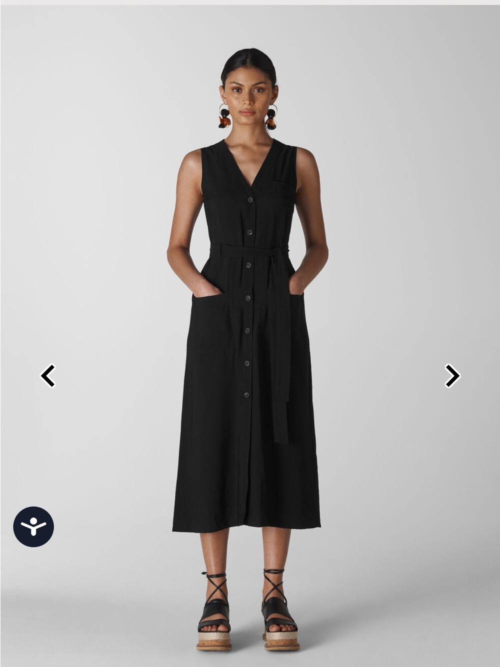Whistles Black Cody Button Through Dress Size 2